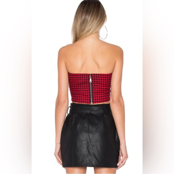 I AM GIA Alexis Checkered Strapless Crop Top Red Black SZ S - Picture 3 of 12
